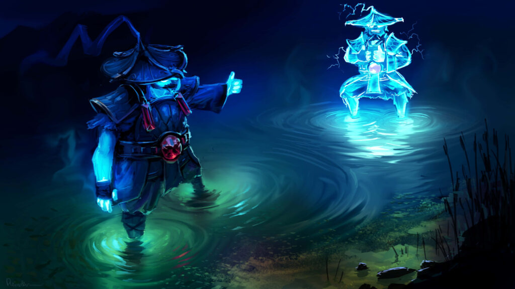 Majestic Storm Spirit: A Mesmerizing 4K Image Capturing the Aquatic Marvel of Dota 2 Wallpaper