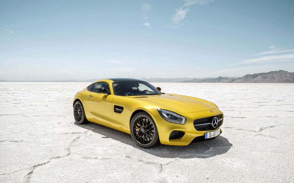 Stranded in Style: A Yellow Mercedes AMG GT Wallpaper