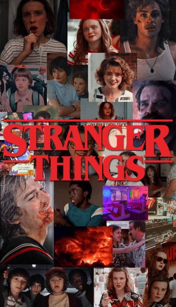 Stranger Things collage wallpaper with Eleven Hopper Upside Down 80s vibe fan tribute background