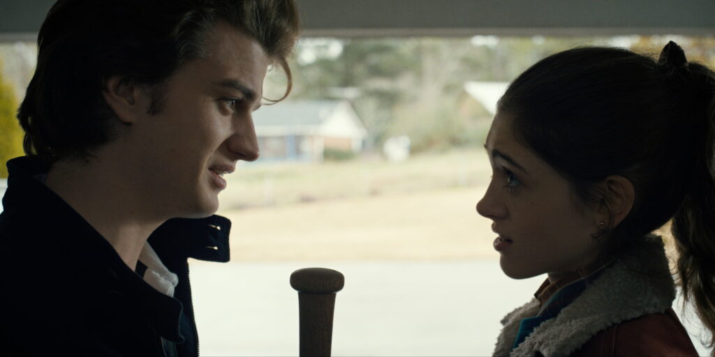 The Iconic Duo: Nancy Wheeler and Steve Harrington from Stranger Things grace this stunning 4K wallpaper background photo