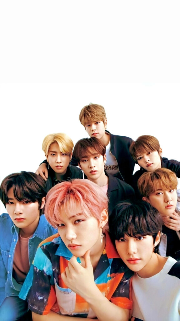 Stray Kids K Pop wallpaper vibrant group pose showcasing all eight members dynamic energy