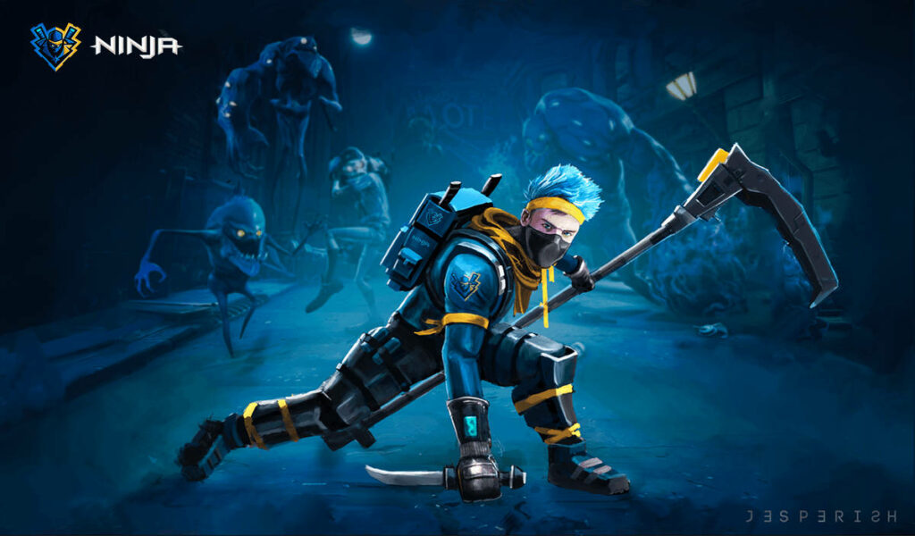 Ninja, the Streamer, Posing with an Incredible Custom Blue Fortnite Fanart Creation Wallpaper