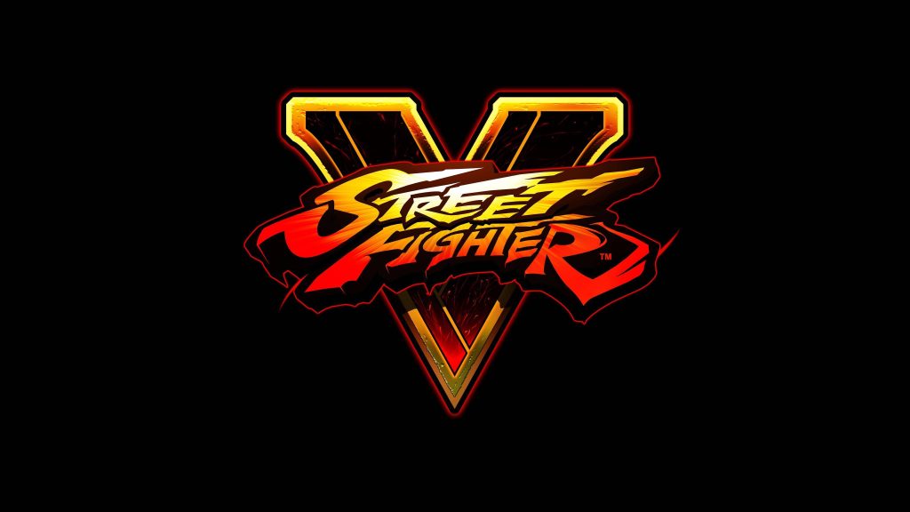 Street Fighter V logo wallpaper bold red gold V on black background high resolution gaming art