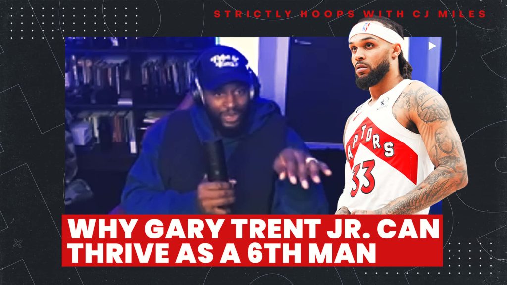 Strictly Hoops podcast graphic with C.J. Miles and Gary Trent Jr Toronto Raptors jersey analysis Wallpaper