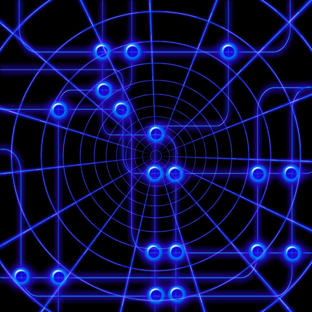 3000x3000 Abstract Wallpaper: Blue Neon Grid on Black Background
