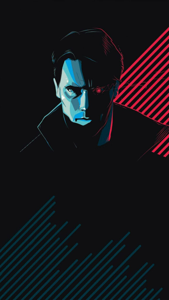 Striking 4K Neon Terminator Wallpaper: Vivid Blue & Red Background