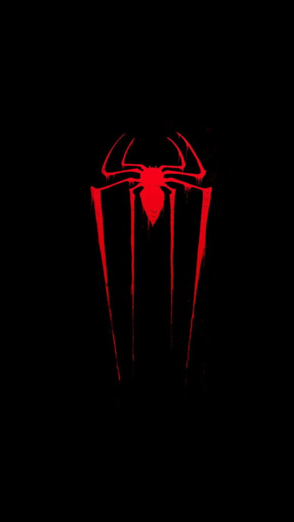 Spiderman red spider emblem on deep black AMOLED wallpaper for HD Android phone display