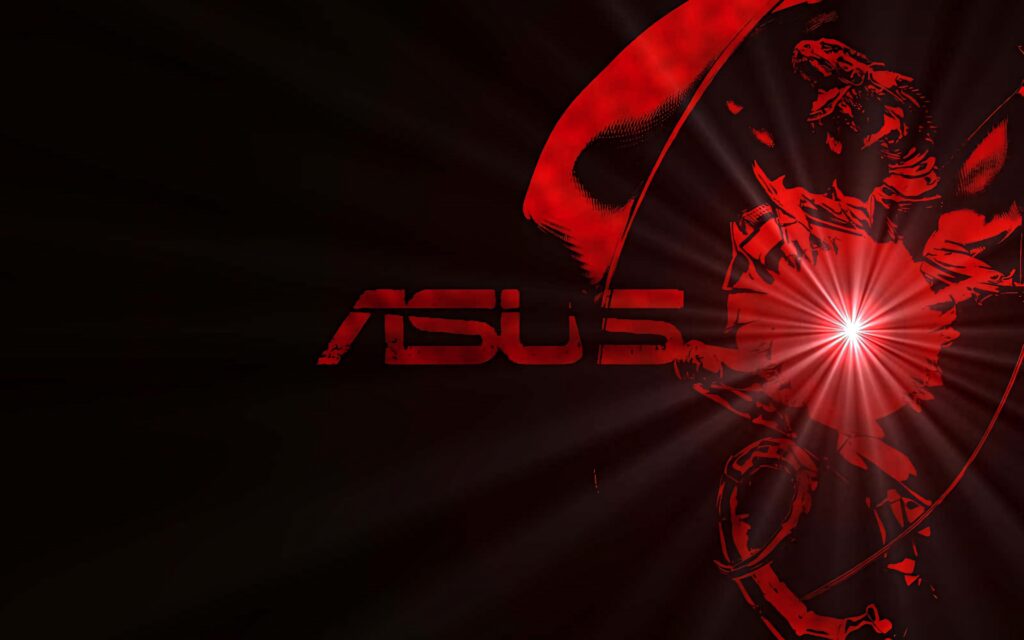ASUS wallpaper with bold red design and dramatic light burst creating dynamic visual effect
