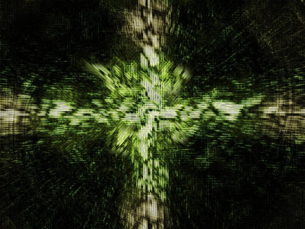 Dynamic Black and Green Abstract Wallpaper with Plus Sign Design