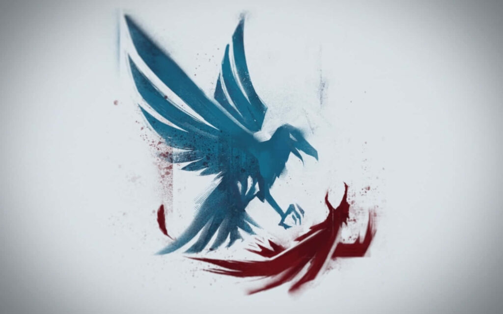 Dynamic Blue Raven Abstract Wallpaper with Bold Red Accents