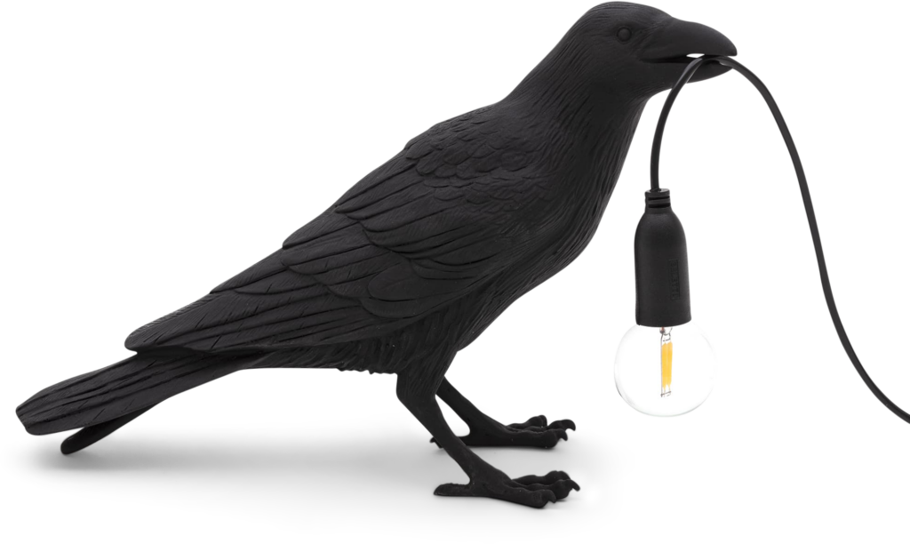 Raven with Glowing Bulb Wallpaper: Mystery & Illumination
