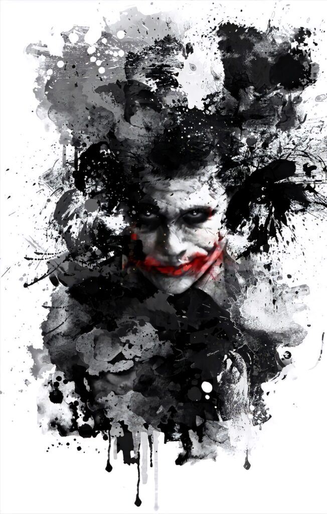 Abstract Black & White Art: Chaotic Figure with Red Smile Wallpaper