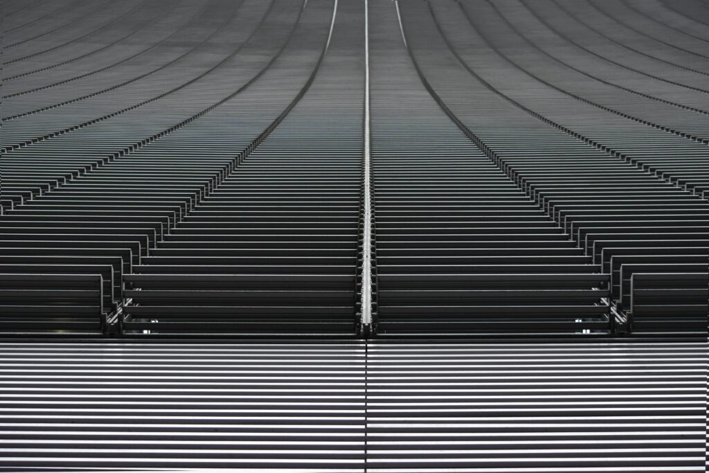 Striking Black and White Architectural Wallpaper with Symmetrical Design