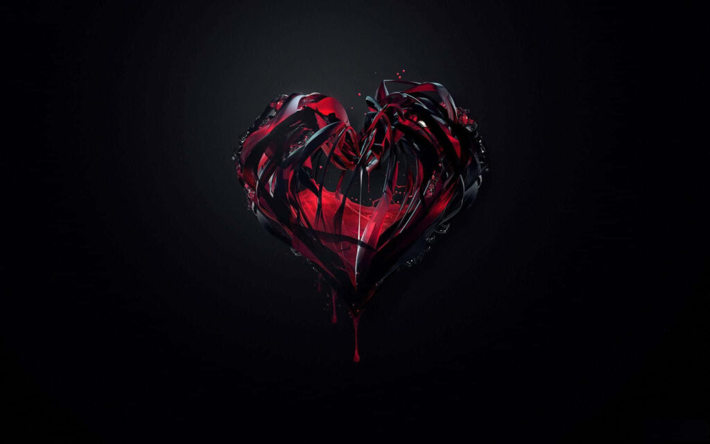 Striking Black & Red Heart Abstract Wallpaper - Modern Dramatic Design
