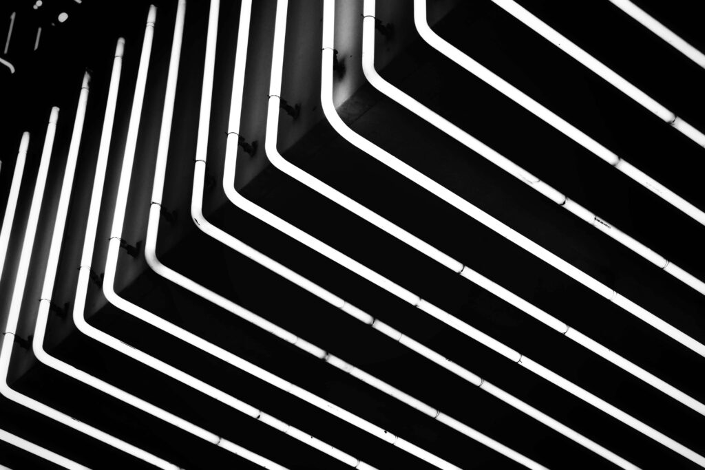 Abstract Black and White Geometric Wallpaper with Luminous Lines