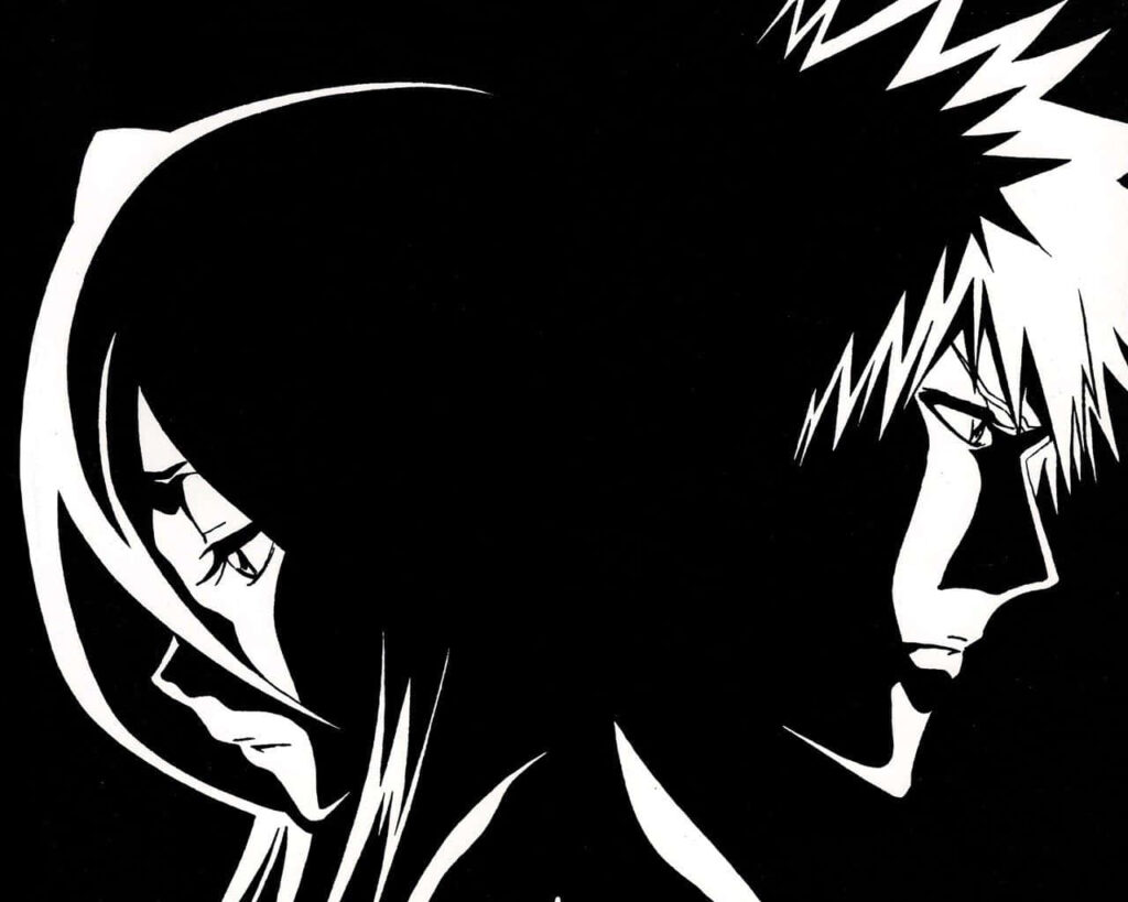 Black and White Anime Wallpaper: Intense Back-to-Back Characters