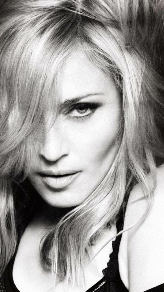 Iconic Madonna Black and White Wallpaper: Captivating Close-Up Portrait