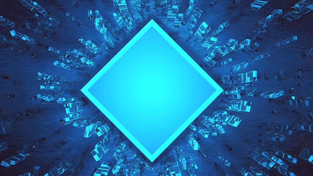 Striking Blue Abstract Wallpaper with Glowing Diamond & Crystals