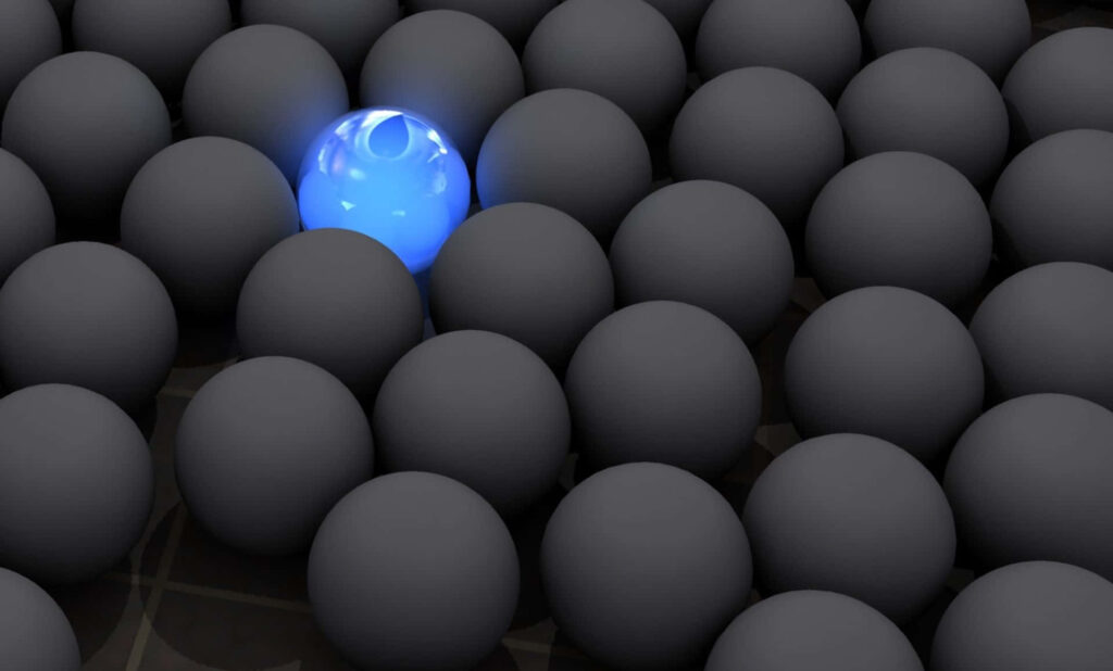 Striking Blue Sphere Contrast on Matte Black Sphere Wallpaper