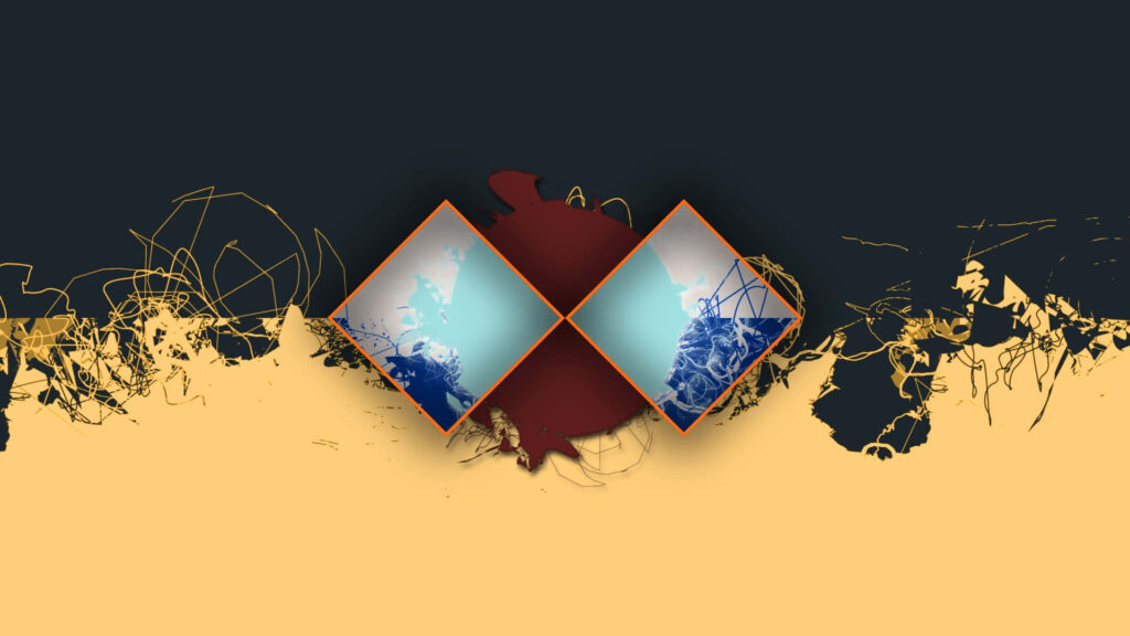 Blue & Yellow Digital Minimalist Abstract Wallpaper with Overlapping Squares