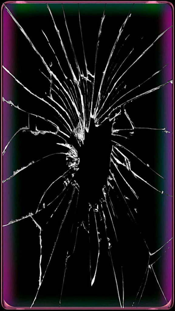 Broken glass wallpaper with realistic cracks fractured lines on dramatic black background texture