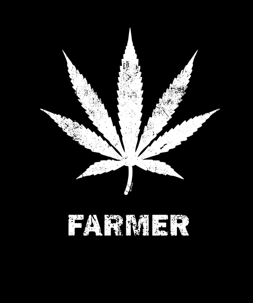 Striking Cannabis Leaf Wallpaper with Bold 'Farmer' Text - Monochrome