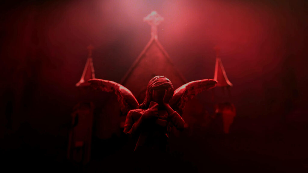 Striking Daredevil Abstract Wallpaper: Somber Church with Red Hues