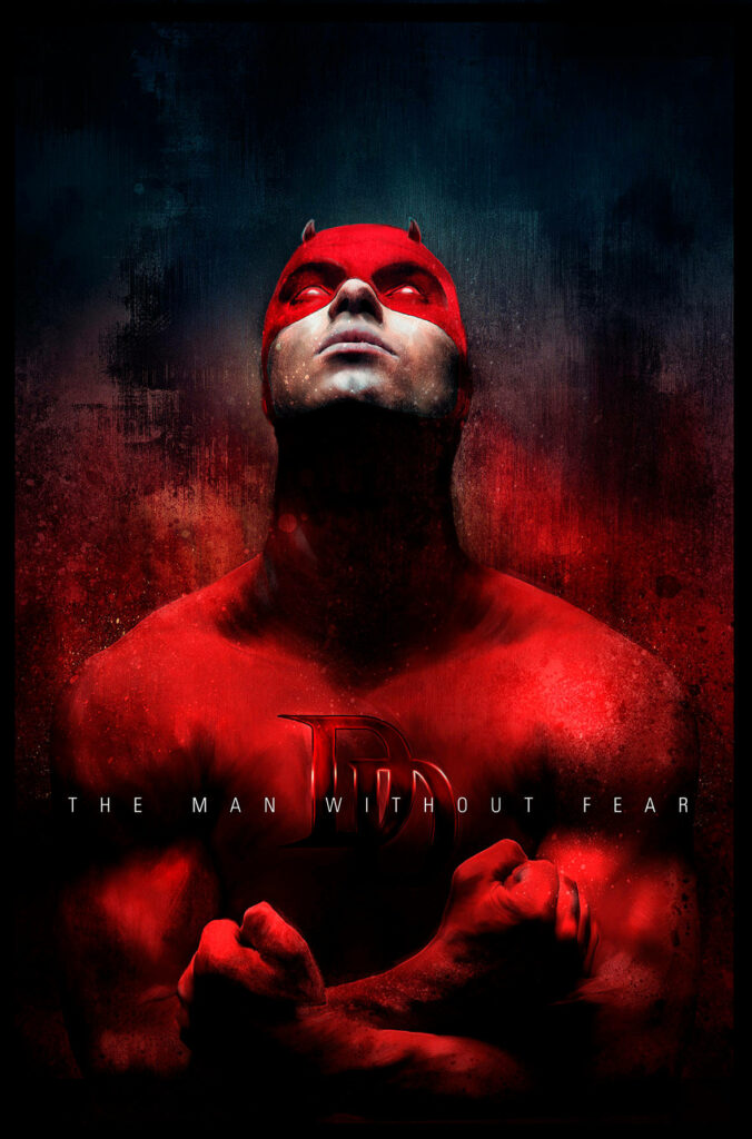 Intense Red Daredevil Abstract Wallpaper: Glowing Eyes & Dark Design