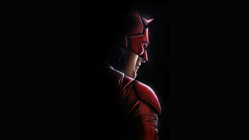 Daredevil Abstract Wallpaper: Iconic Red Suit on Dark Background