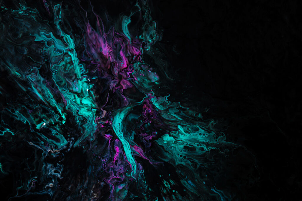 Dark Abstract Wallpaper with Swirling Teal & Purple Patterns