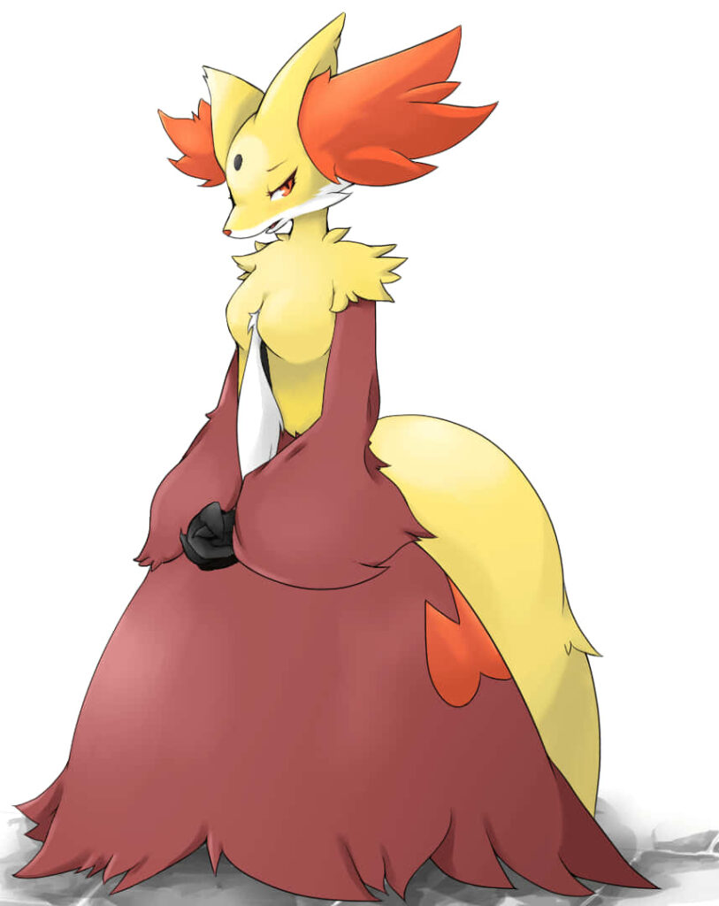 Stunning Delphox Illustration: Fire-Type Pokémon on White Background Wallpaper