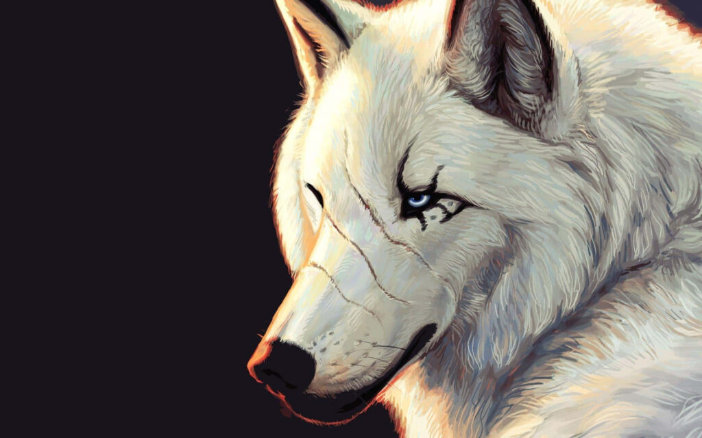 Striking Dire Wolf Wallpaper: Intense Blue Eyes & Dark Background