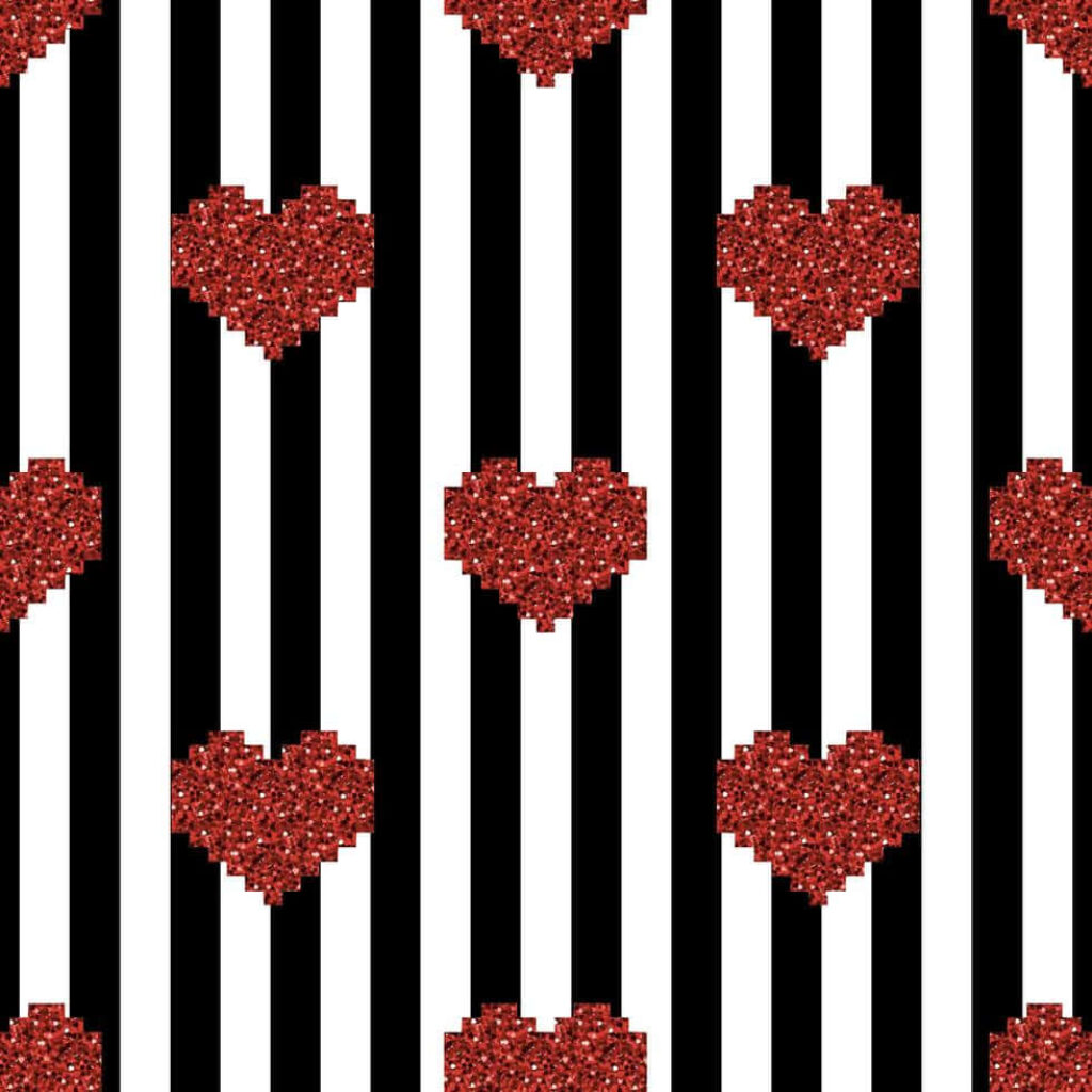 Glittering Red Heart Patterns on Bold Black & White Wallpaper