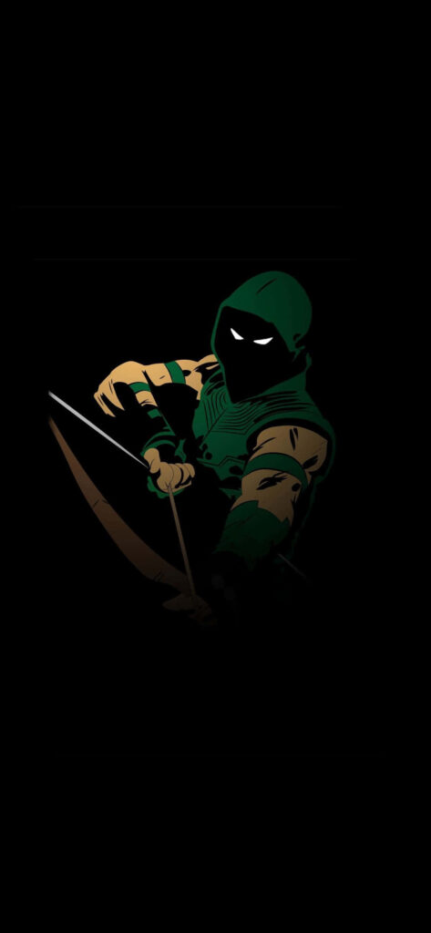 Bold Green Arrow Logo HD Wallpaper with Character on Black Background