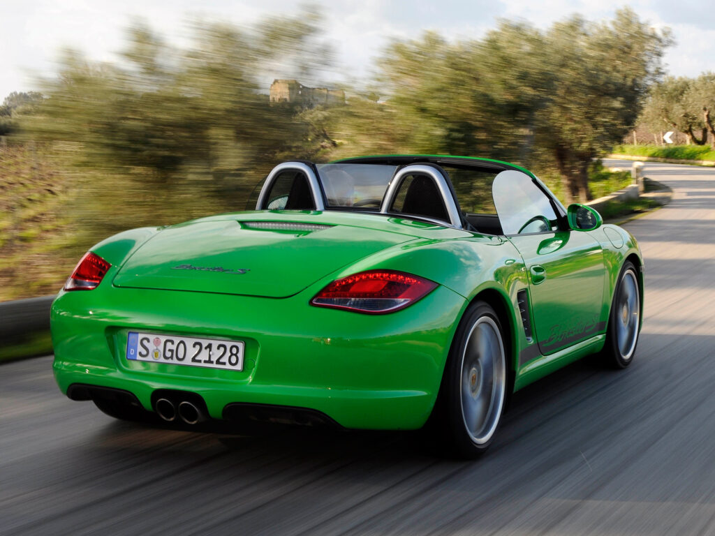 Green Porsche Boxster S Convertible: Dynamic Rear View Wallpaper