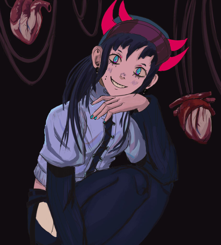 Bold Halloween Wallpaper: Mischievous Character with Devil Horns