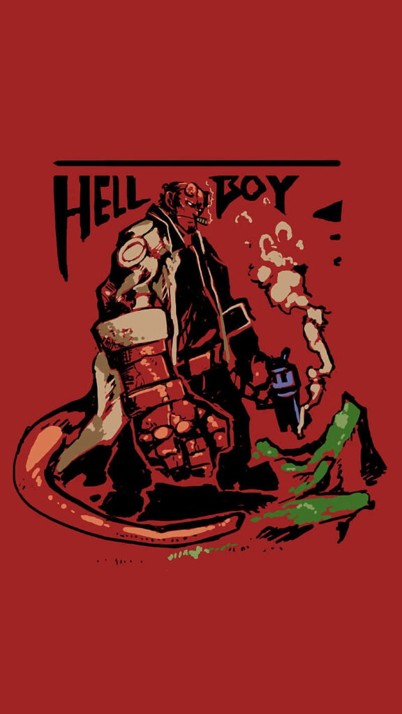 Bold Hellboy Comic Art Wallpaper: Iconic Heroic Style on Red Background