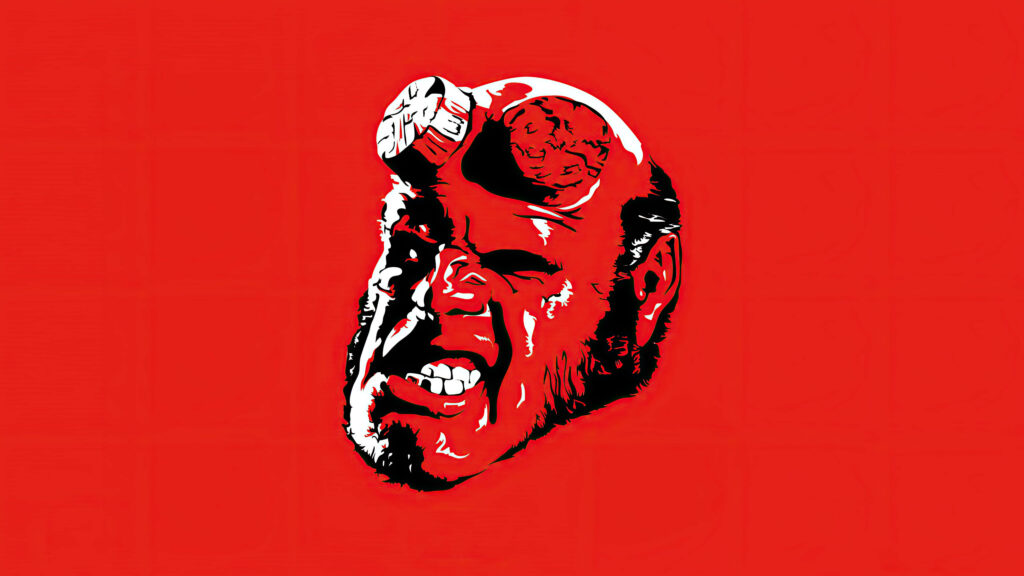 Striking Hellboy Red-Themed Wallpaper Featuring Iconic Rugged Look