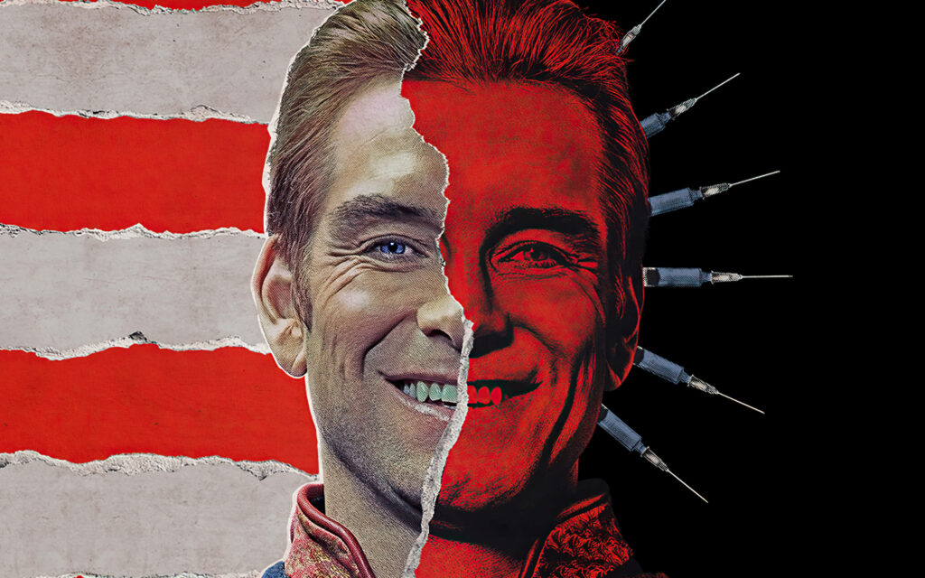 Stunning Homelander Wallpaper: Dual Persona Art with Bold Colors