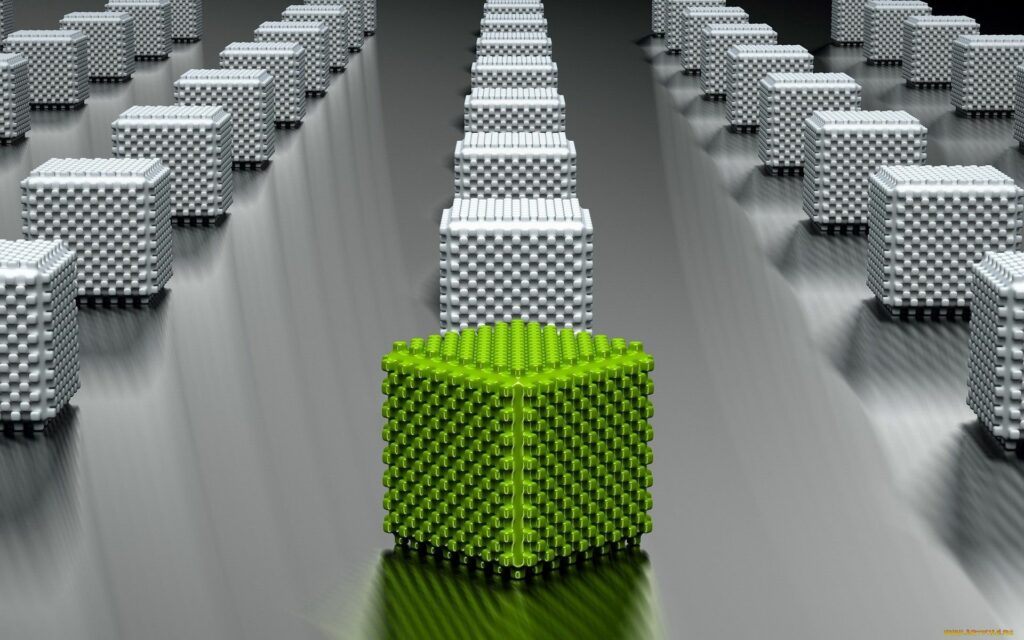 Striking 1920x1200 Metallic Cube Wallpaper with Green Accent
