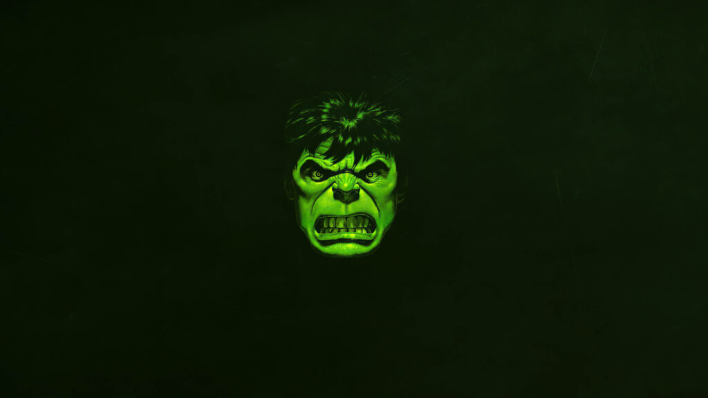 Intense Hulk Face Minimalist 4K Wallpaper on Dark Green Background