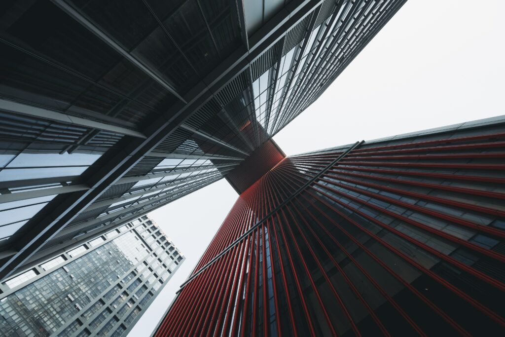 Modern Architectural Wallpaper: Dramatic Bottom-Up View & Sleek Lines