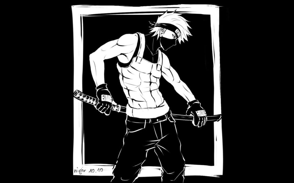 Dynamic Monochrome Wallpaper: Naruto-Inspired Samurai Character