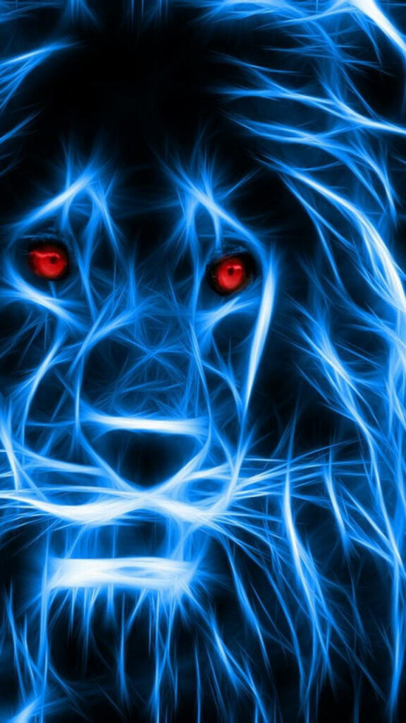 Vivid Neon Lion Wallpaper: Bold Blue & Red Design Background