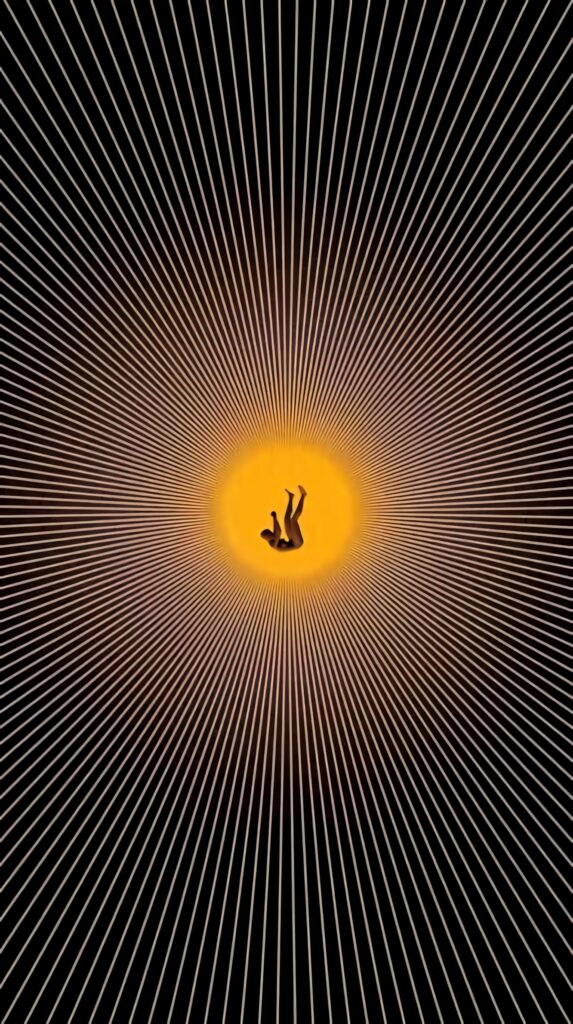 Optical Illusion Wallpaper: Falling Silhouette on Radiant Yellow Background