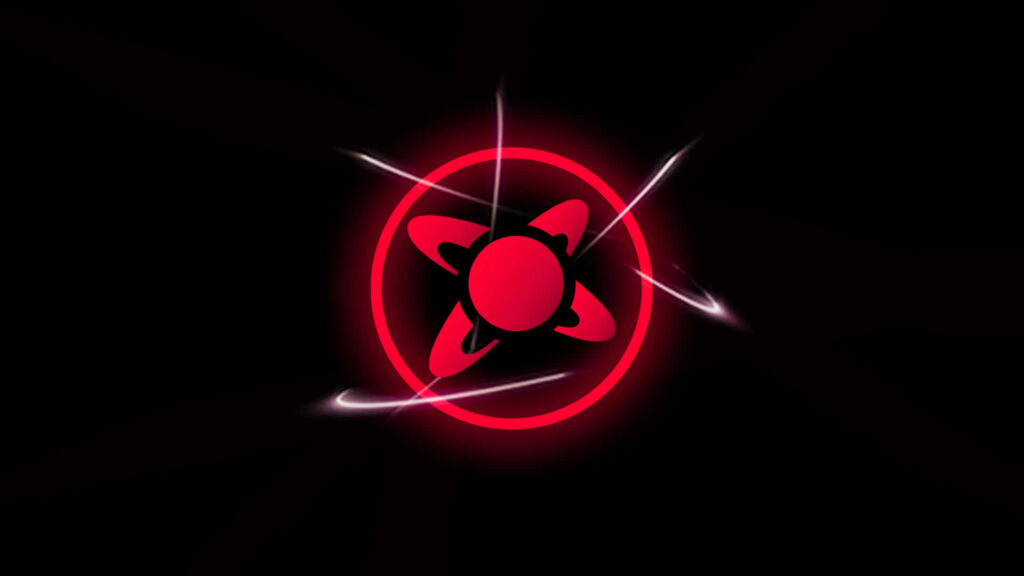 Striking Red and Black Logo Wallpaper with Dynamic Light Streaks