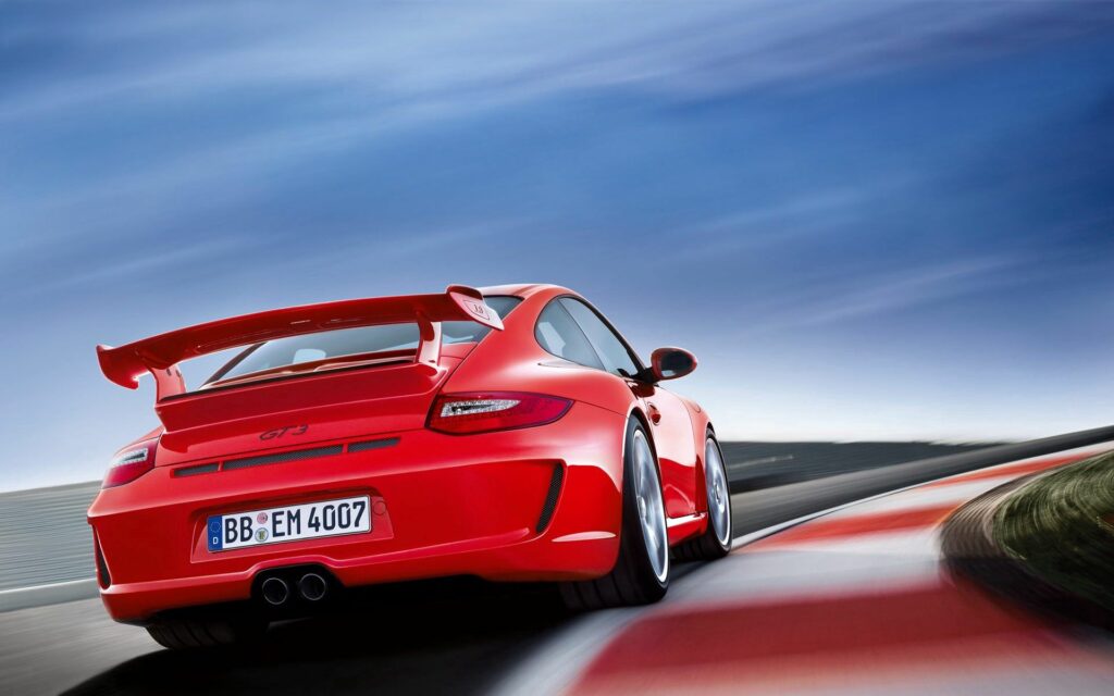 Dynamic Red Porsche Rear View Wallpaper: Sleek Design & Speed