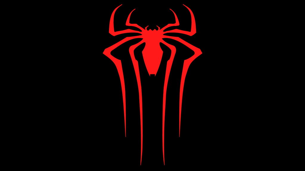 Red Spider-Man logo on black background HD wallpaper showcasing iconic superhero design.