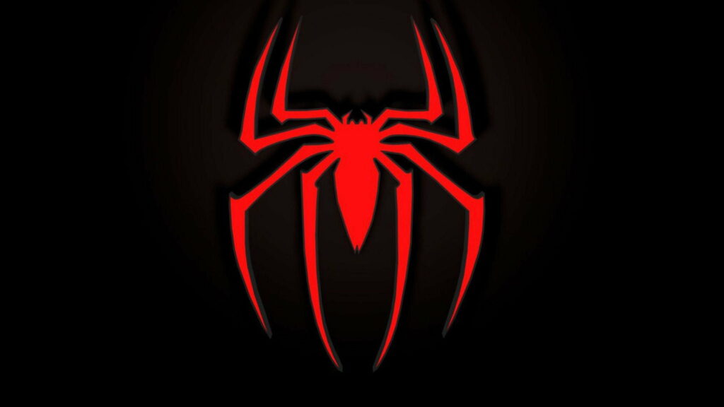 HD wallpaper of red Spiderman logo on black background with subtle glowing effect, modern design