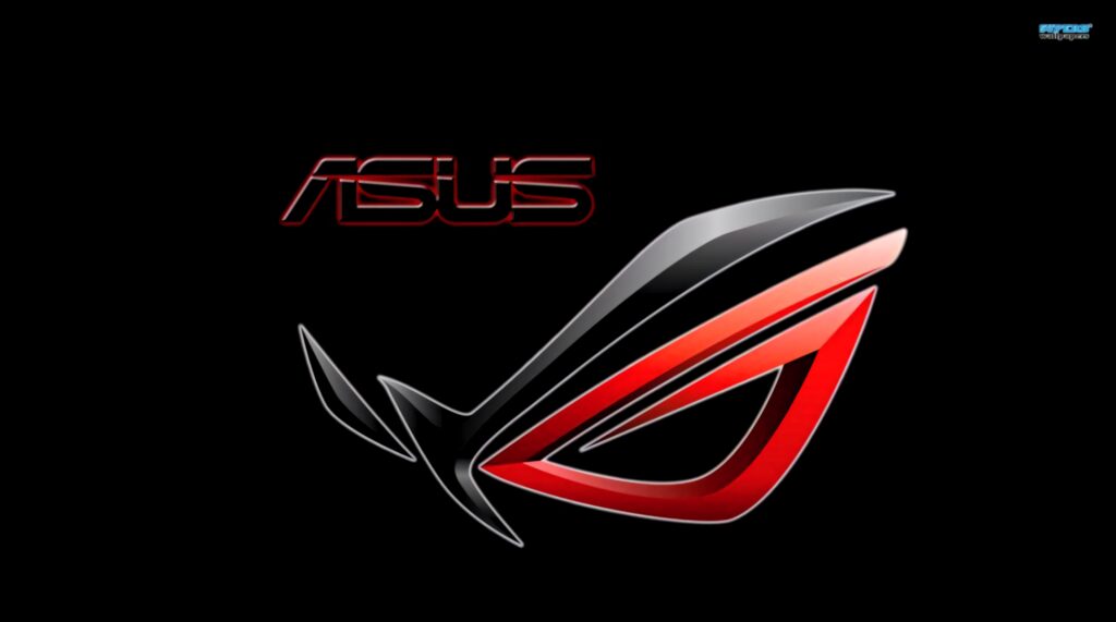 Asus ROG logo red and black wallpaper sleek black background bold modern branding design